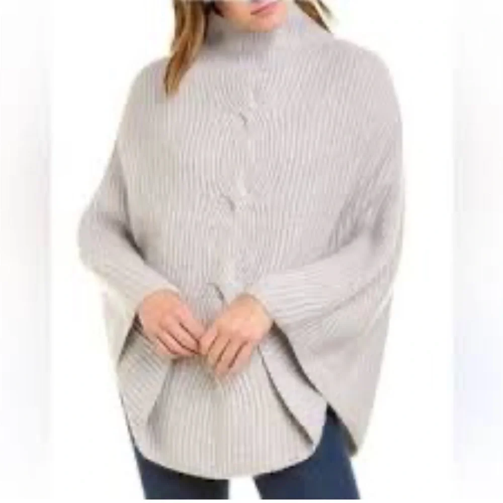 J. McLaughlin Angora Wool Blend Ribbed Poncho Pullover Contemporary Sweater O/S